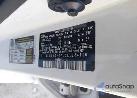 2014 Kia Optima Ex z USA, uszkodzony, nr VIN 5XXGN4A7XEG284116